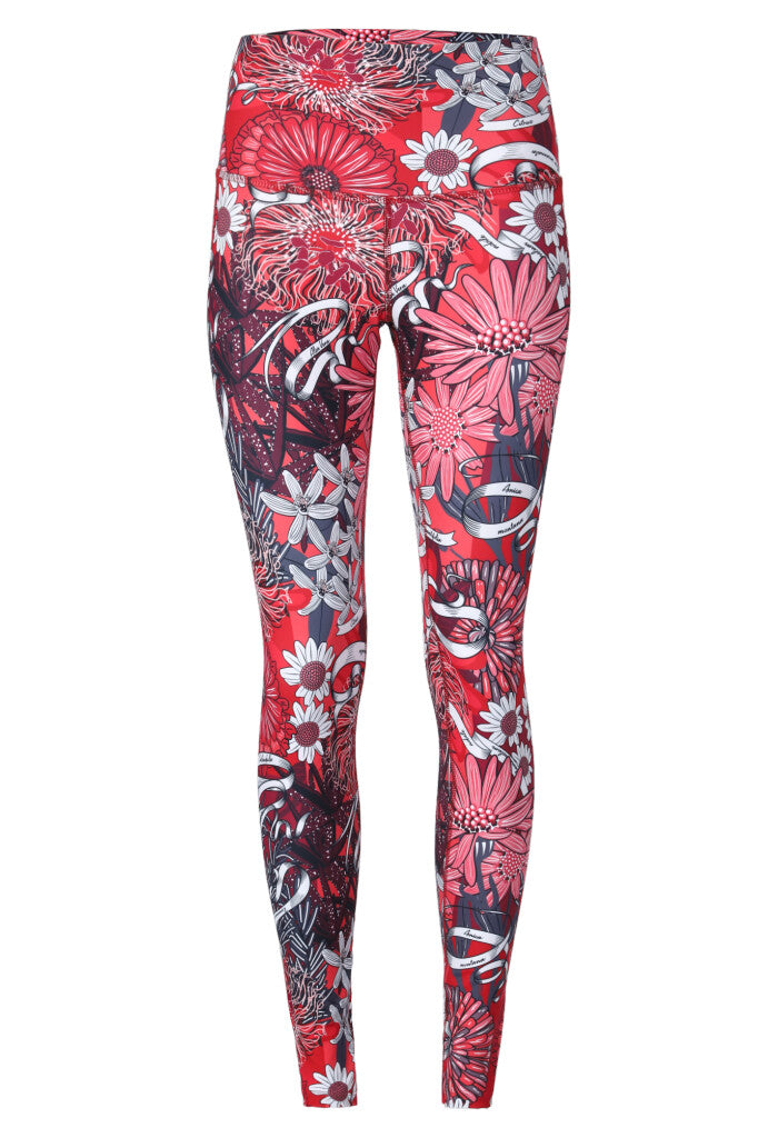Leggins Metztli Herbolaria Flores Rojo