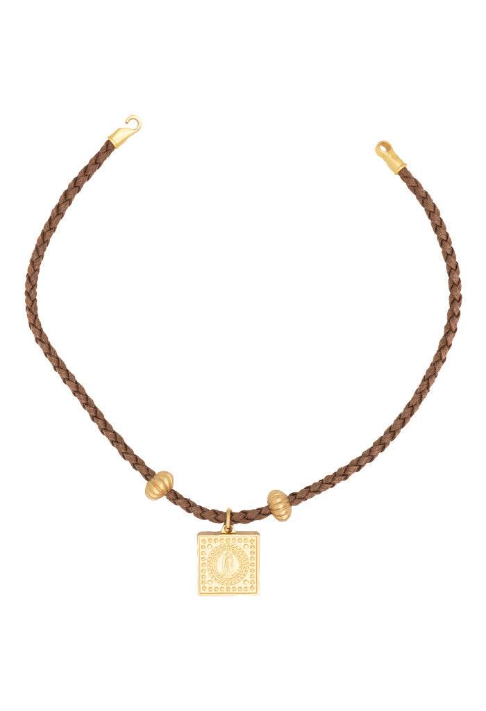 Collar Virgen de Guadalupe Tejido con Dije Cuadrado