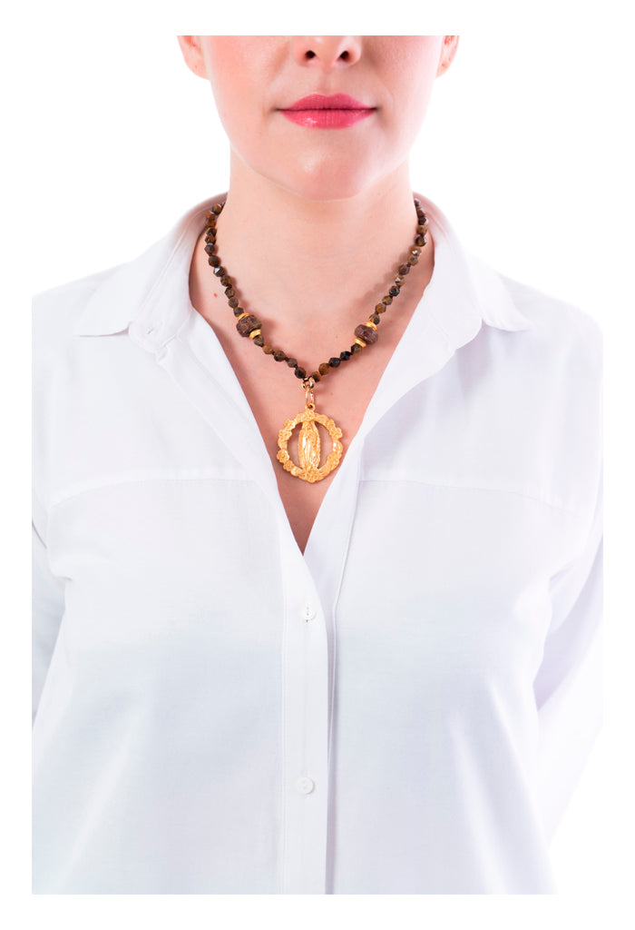 Collar Virgen de Guadalupe Estilo Vintage Café