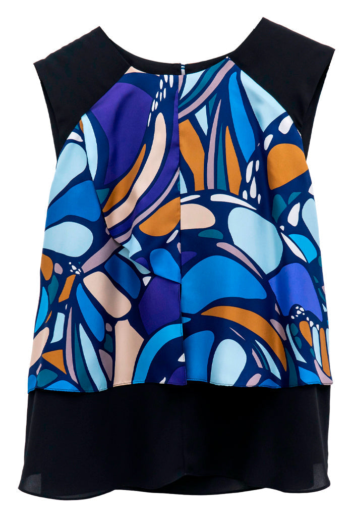 Blusa Pétalos Mariposa Abstracta Azul Acero