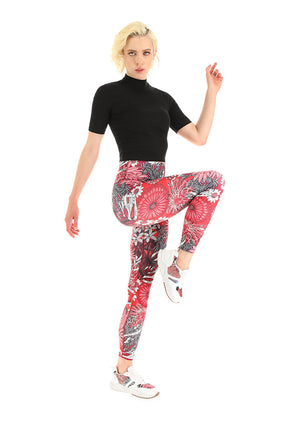 Leggins Metztli Herbolaria Flores Rojo