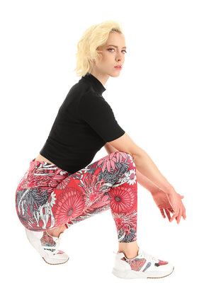 Leggins Metztli Herbolaria Flores Rojo