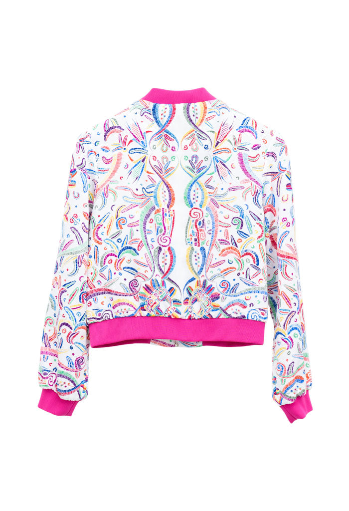 Bomber AKENBA Seda Jacquard  Quetzalcóatl Blanco