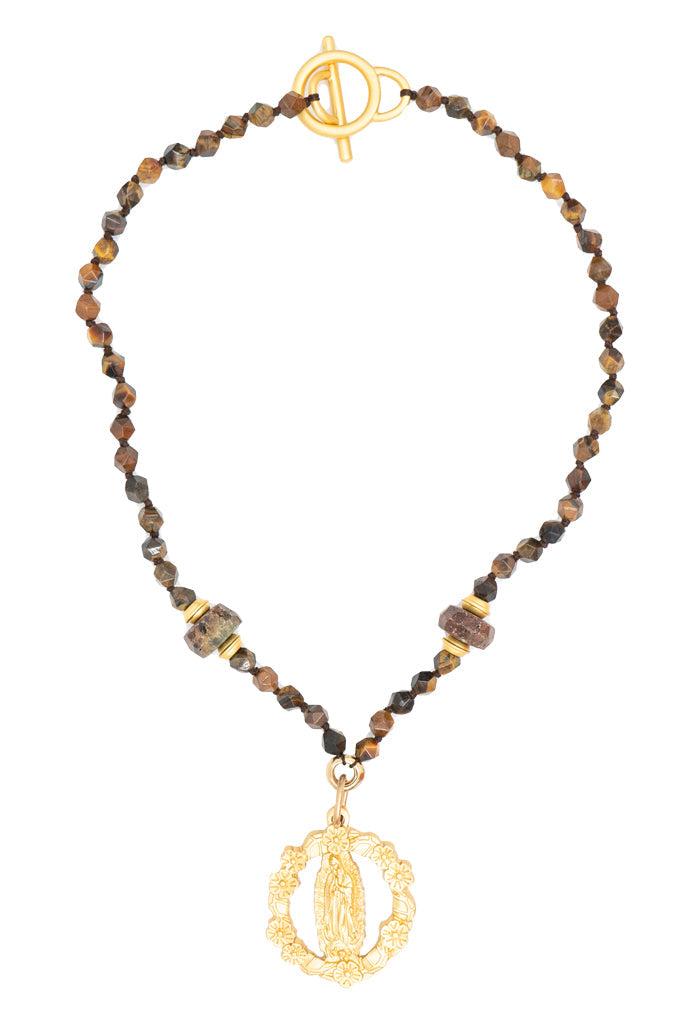 Collar Virgen de Guadalupe Estilo Vintage Café