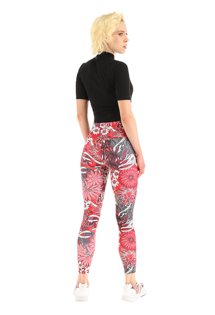 Leggins Metztli Herbolaria Flores Rojo