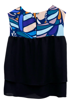 Blusa Pétalos Mariposa Abstracta Azul Acero