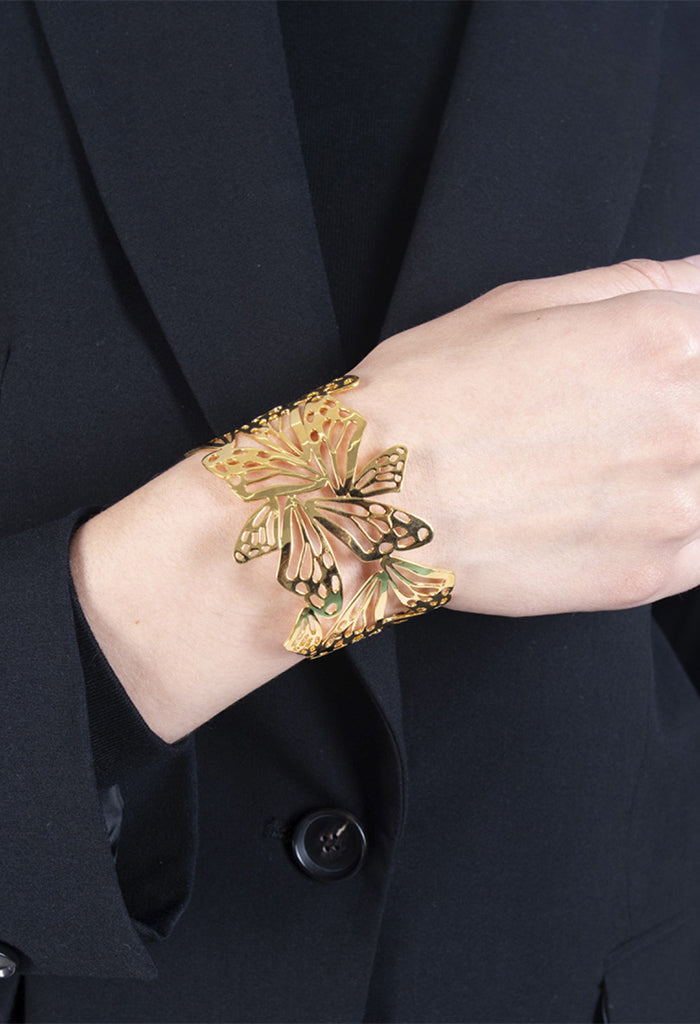 Brazalete Ajustable  Mariposa  Monarca con baño Oro