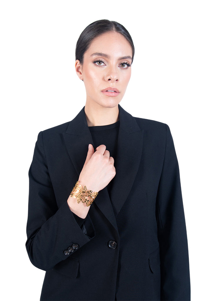 Brazalete Ajustable  Mariposa  Monarca con baño Oro