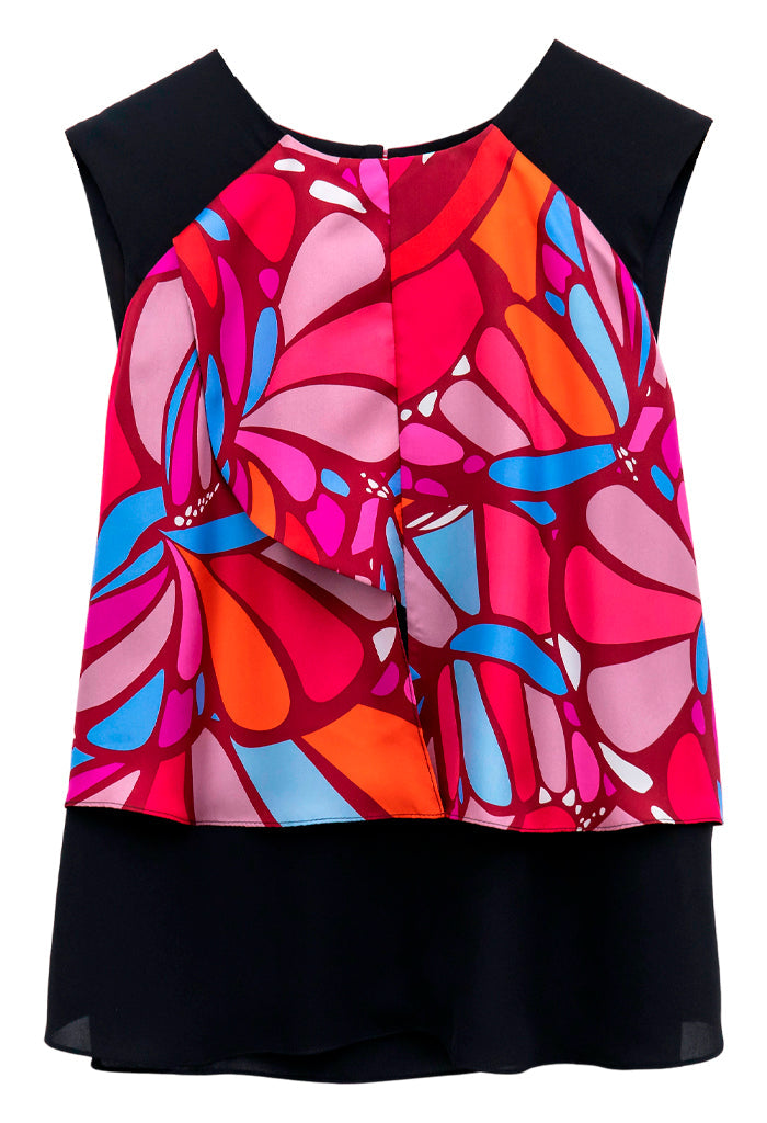 Blusa Pétalos Mariposa Abstracta Rojo
