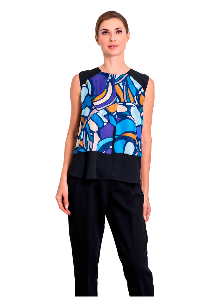 Blusa Pétalos Mariposa Abstracta Azul Acero