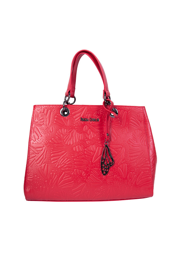 Bolsa Kaxan Piel Herraje Negro Grabado Mariposa