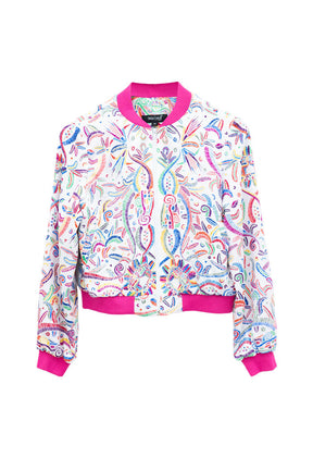 Bomber AKENBA Seda Jacquard  Quetzalcóatl Blanco