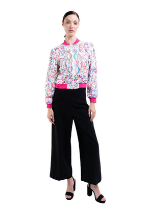 Bomber AKENBA Seda Jacquard  Quetzalcóatl Blanco