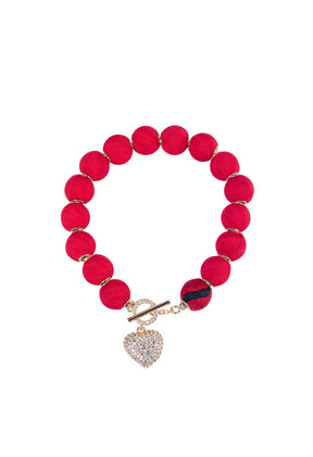 Pulsera Bolitas Seda Corazon Cristales