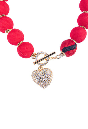 Pulsera Bolitas Seda Corazon Cristales
